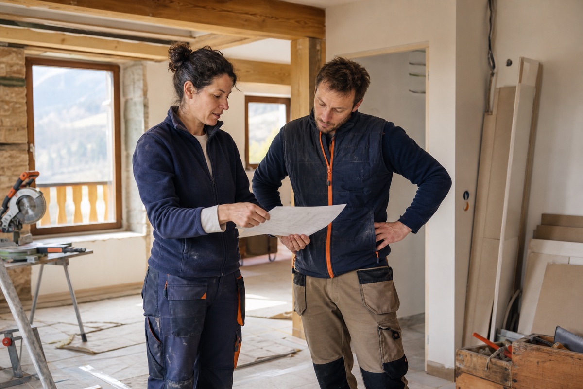 Une équipe d'artisans réunie autour d'un projet de rénovation